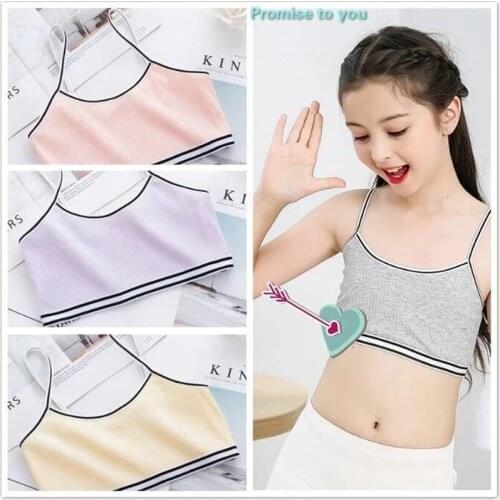4Pcs/lot Teenage Girl Sling Training Bra Soft Cotton Cute Bralette Underwire Free Underwear for Puberty Girls 8-12Y Tank Tops