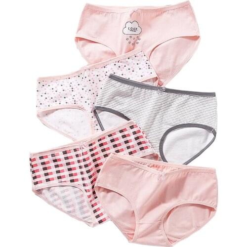 ZJX 5Pcs/set Cotton Panties for Women Briefs Soft Breathable Lovely Bow Girls Underwear Seamless Ladies Underpants M XXL