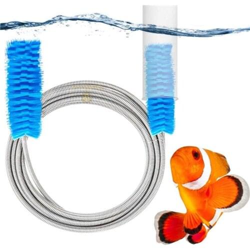 Aquarium Fish Tank Water Filter Pipe Air Tube Hose Long Bent Stainless Steel UShape Cleaning Brush Flexible Double Ended Bristle