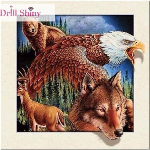 Drill Shiny 5D DIY Diamond Painting Eagle Wolf Embroidery Animal Bear Full Mosaic Rhinestone Cross Stitch Deer Handmade Crafts