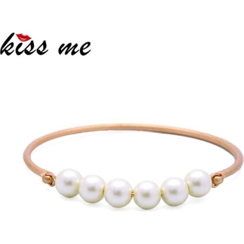 Kissme Elegant Imitation Pearl Bangle For Women Gifts Classic Style Gold Color Brass Bangle 2021 New Fashion Jewelry Wholesale
