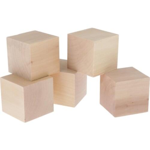 6cm Wooden Cubes, 5pcs Unfinished Square Wood Blocks for Kids Math Teaching, Crafts & DIY Projects