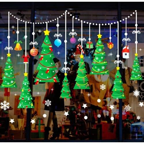 DIY Christmas Tree snowman Santa Stickers Shop Window Glass Decor Merry Christmas Decorations For Home Festival Decals
