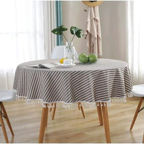 Home Textile Striped Round Tablecloth Plain Tassel Table Cloth Cotton Linen Tablecloth Cover Towel Obrus Tafelkleed Mantel Mesa