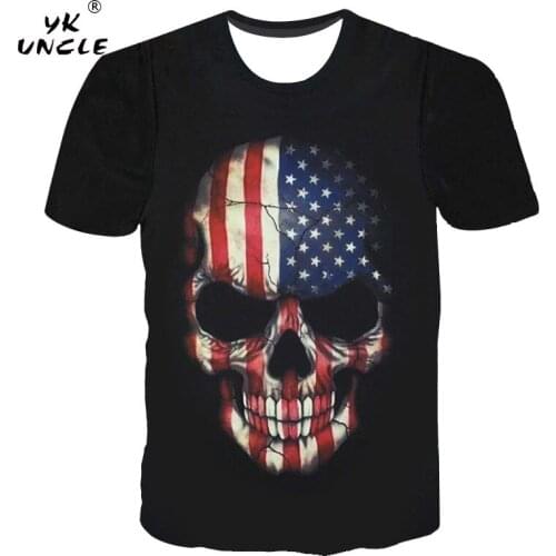 YK UNCLE Brand USA Flag Skull T-shirt Men/Women 3d Tshirt Hip Hop Print American Flag Men Short Sleeve T Shirt Summer Tops Tees