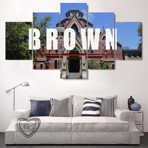 Hot Sale Modern Brown Western Architecture Landscape Canvas Painting 5 Pieces Wall Art Wall Scenery Picture For Living Room
