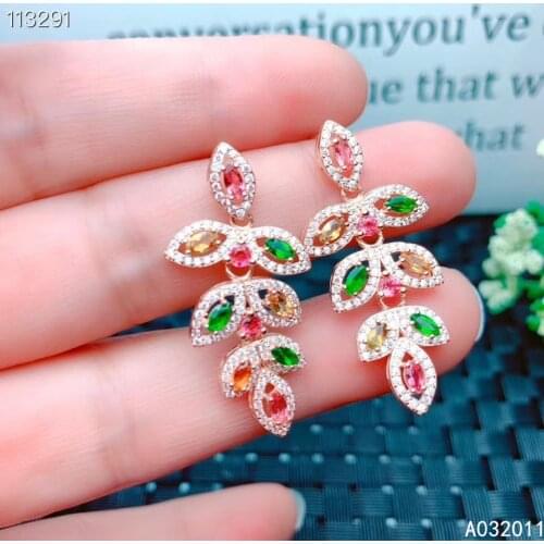 KJJEAXCMY Fine Jewelry 925 sterling silver inlaid natural Tourmaline female earrings Eardrop lovely support detection