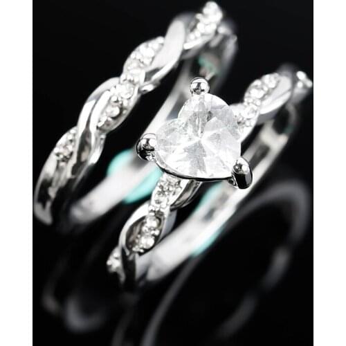 Fashion Heart Zircon Rings for Women White Crystal Wedding Bridal Couple Ring Luxury Jewelry Gift Bague Femme Anillos Mujer