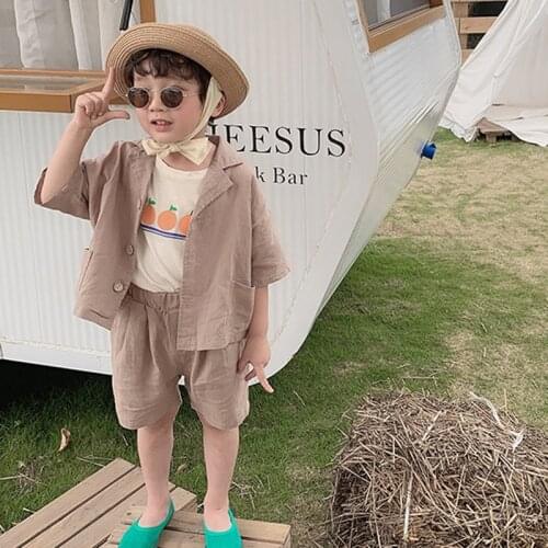 Boy Clothing Set Kids Single-breasted Shirt + Shorts 2-piece Set Of New Summer Solid Color Short-sleeve Casual Childrens Set