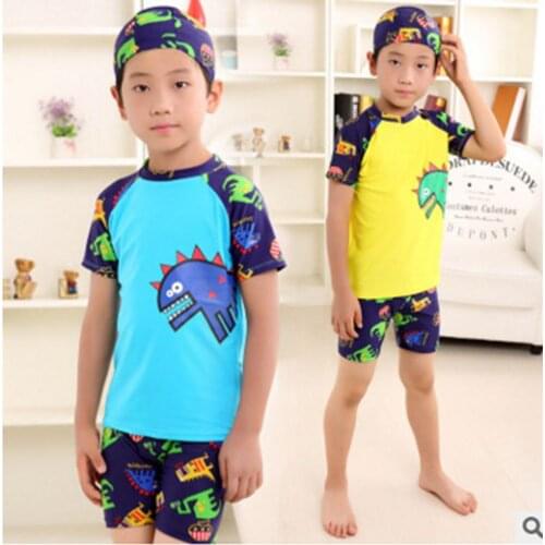 3PC Baby Boys Cartoon Swimwear Set With Hat Short Sleeve Toddler Swimsuit Set Kids Swimwear Rashguard Set For Baby Boys
