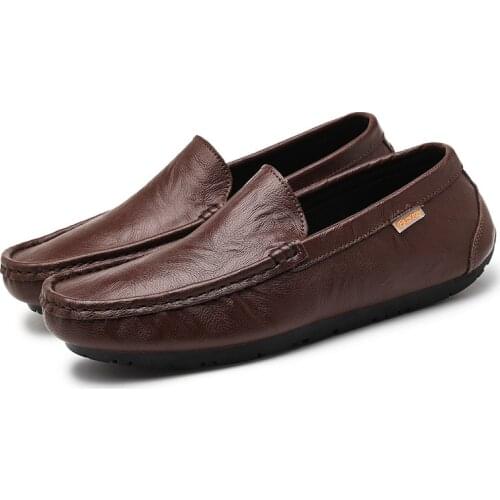 Spring Autumn slip on casual Mens loafers mens Personality Simple casual beanie shoes Genuine Leather mens flats shoes