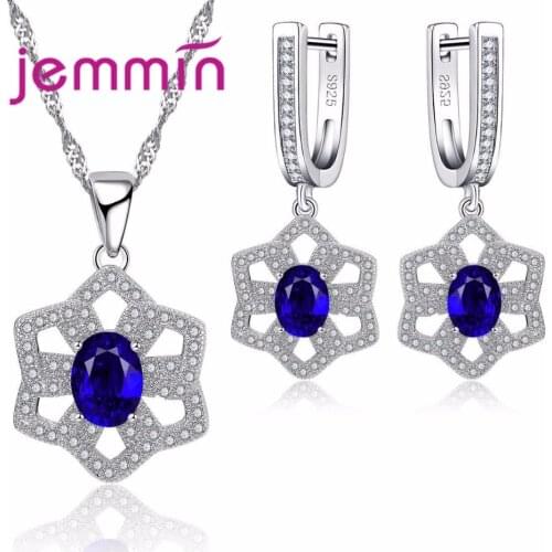 Exaggerated Women Fine 925 Bridal Jewelry Sets Geometric Hollow Out Pendants Necklace Earrings Set For Party Accessory