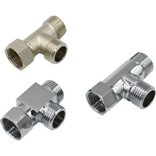 Metal Female 1/2 to 1/2" male T-Shape Connector water splitter Tee 2-way copper Fitting Adapter tap 1pcs