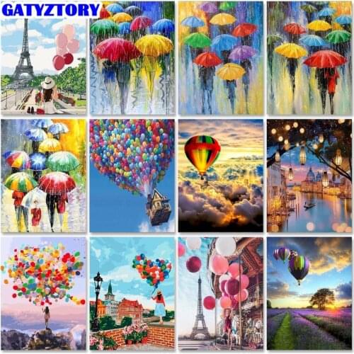 GATYZTORY Frameless Paint By Number Balloon Landscape Digital Painting Kits DIY Canvas Picture Hand Painted Home Decoration