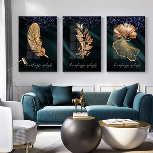 Abstract Golden Plant Leaves Wall Picture Poster Modern Style Painting Canvas Art of Living Room Corridor Home Decoration Gift