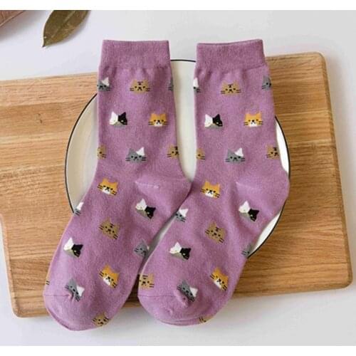5Colors Female Cute Cat Socks Vintage Harajuku Socks Women Korea Japanese Cotton Long Ankle Funny Socks for Autumn Winter sokken
