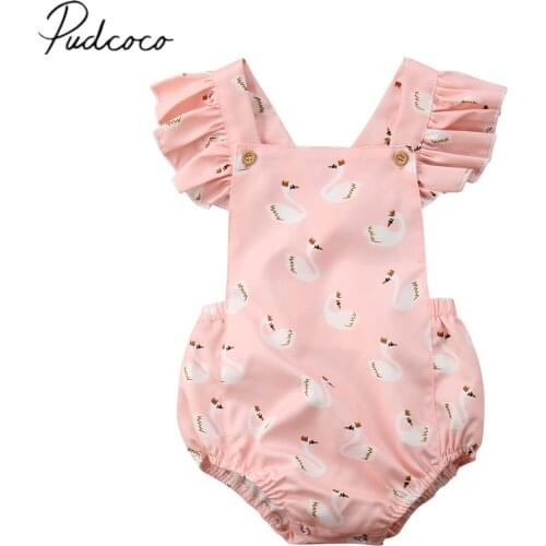 2018 Brand New Newborn Toddler Infant Kids Baby Girl Cotton Jumpsuit Swan Bodysuit Clothes Sleeveless Sunsuit Summer Outfit 0-3T