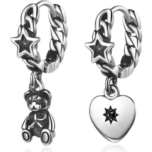 New Fashion Cute Bear Love Heart Charm Pendant Drop Earrings for Women Vintage Style Star Statement Earrings Jewelry Kolczyki