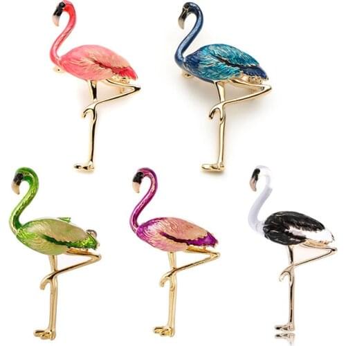 New Design Cute Enamel Flamingo Brooches Unisex Women Mens Alloy Animal Brooch Pins Buckle Fashion Dress Coat Accessories