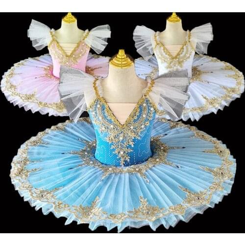New Style Professional Ballet Tutu Puff Sleeve Tulle Ballerina Dress Gymnastics Leotard Pancake Tutu Dance Costume For Girl