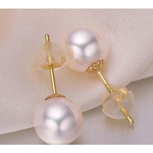 Pair of 12-13mm round south sea white pearl earring 18k