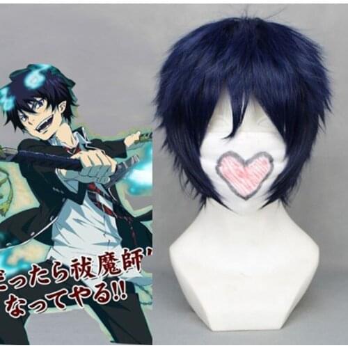 Ao no Blue Exorcist Okumura Rin Blue Short Heat Resistant Hair Perucas Cosplay Costume Wig