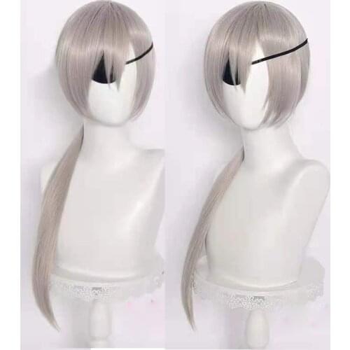 Anime Chainsaw Man Cosplay Quanxi Wigs Silver Gray Long Heat Resistant Synthetic Hair Cosplay Wig With Eyepatch + Wig Cap