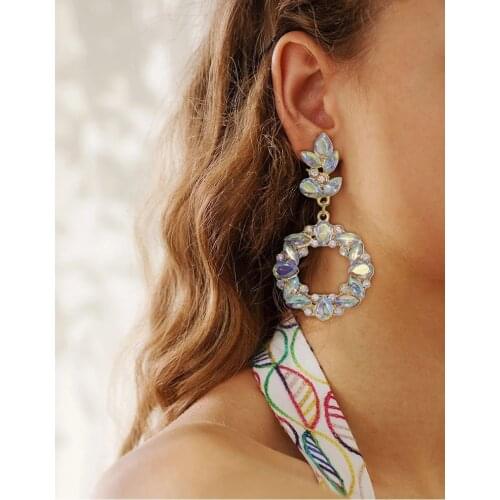 Romantic Crystal Rhinestone Flower Round Drop Earrings for Women Bridal Wedding Earring Party Jewelry brincos Valentines Gift