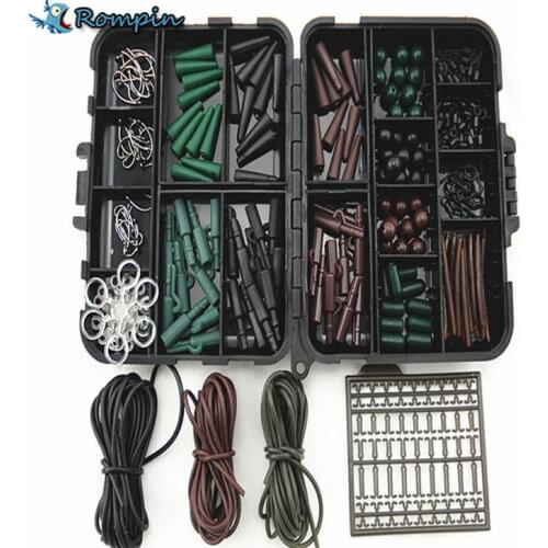Rompin Assorted Carp Fishing Accessories Tackle Boxes for Hair Rig Combo box with Hooks,Rubber, Swivels, Beads, Sleeves,Stoppers