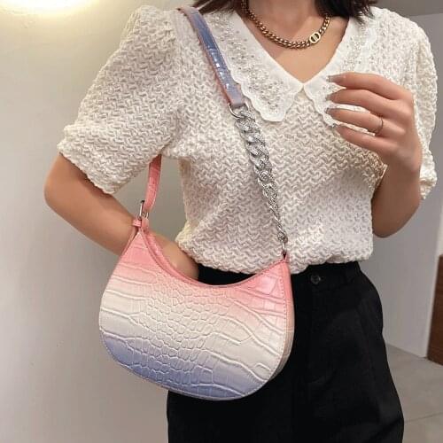 Luxury Chains Crossbody Bags for Women Famous Brands Gradient Shoulder Bag Female Messenger Bag Vintage Stone Pattern Handbag