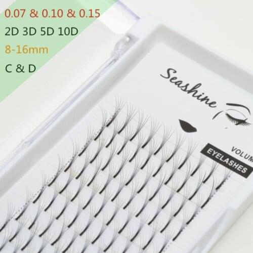 Seashine Long Stem 2D 3D 5D 10D Premade Russian Volume Fans Eyelashes C D curl Lash Pre made Mink Eyelash Extensions Supplies