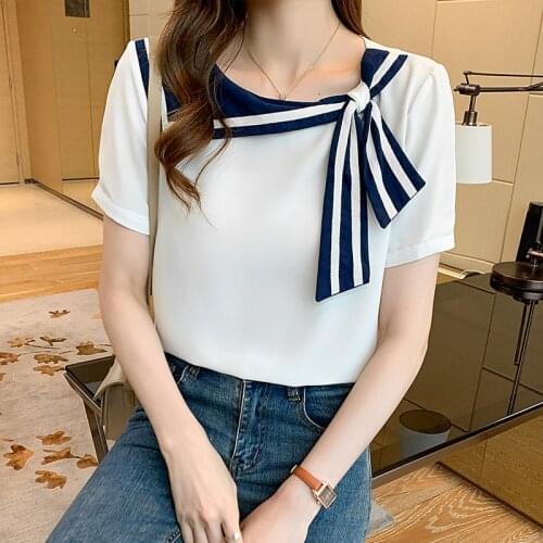 Chikichi 2021 Summer New Chiffon Shirt Navy Collar Mini Shirt College Style Sweet Loose Short Sleeve Woman Tops