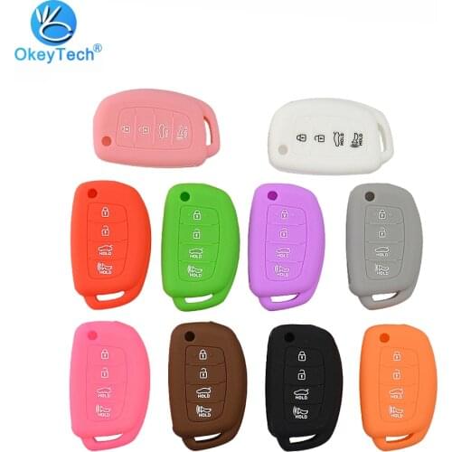 OkeyTech Silicone Case 4 Button Flip Folding Remote Key Rubber Cover Case Protector Fob for Hyundai Tuscon IX35 Mistra IX25 IX45