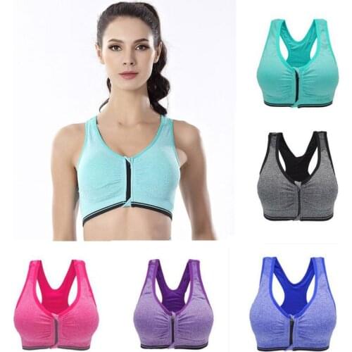 Comfortable Anti-sweat Front Zipper Wire Free Bra Womens Sports Bra Casual Running Underwear