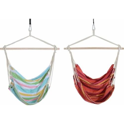 Swing Chair Outdoor Garden Patio Hanging Rope Swing Chair Seat Porch Hammock Bench with Wood Stretcher