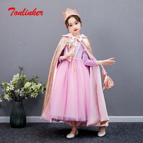 Girls Party Dresses Princess Rapunzel Cosplay Costume Velvet Long Sleeves Mesh Fancy Dress Kid Halloween Outfit Performance Gown