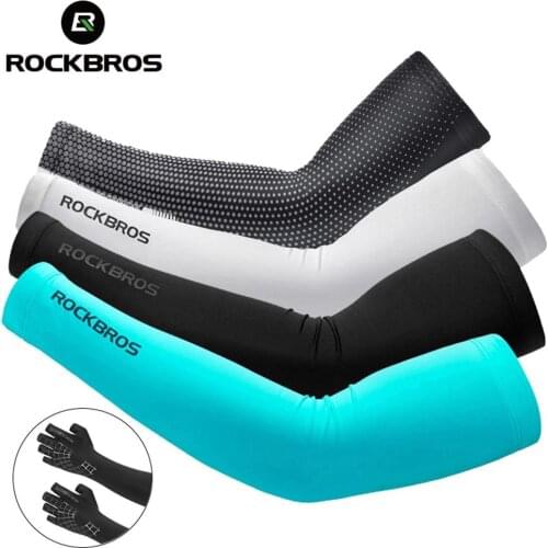 ROCKBROS Ice Fabric Breathable UV Protection Running Arm Sleeves Fitness Basketball Elbow Pad Sport Cycling Outdoor Arm Warmers