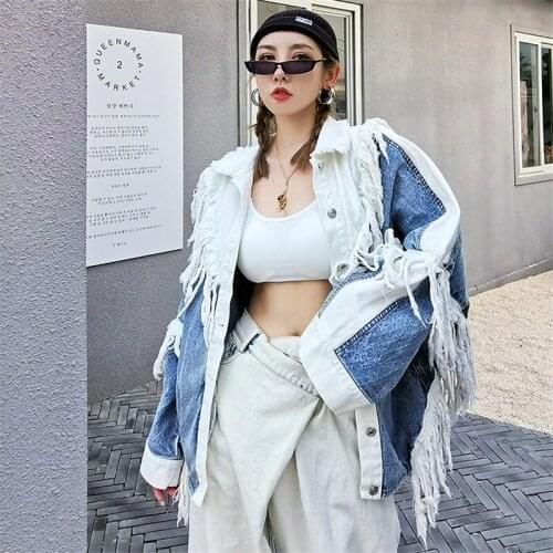 Jean Jacket 2020 Autumn New Color Matching Tassel Coat Female Loose Street Single Breasted Fashion Personality Ropa De Mujer 011