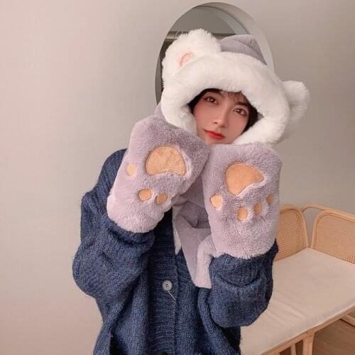 2021 high quality cute little bear plush hat female bean autumn and winter new Korean version of the cute fashion thick warm sca