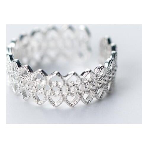 Sole Memory Lace Sweet Romantic Cute Exquisite Wild 925 Sterling Silver Female Resizable Opening Rings SRI261