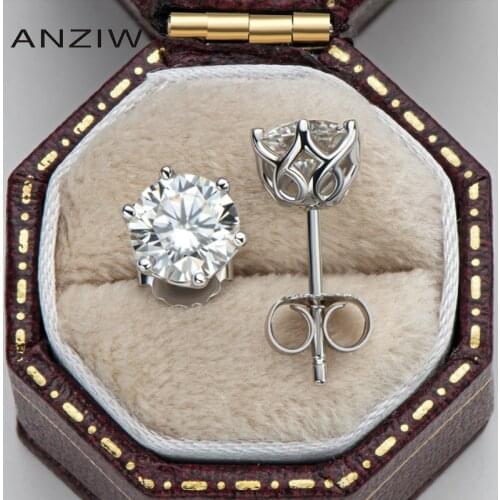 ANZIW 925 Sterling Silver Moissanite Stud Earrings Round Cut Silver 0.5/1.0ct Diamond Stud Earring Women Wedding Party Jewery