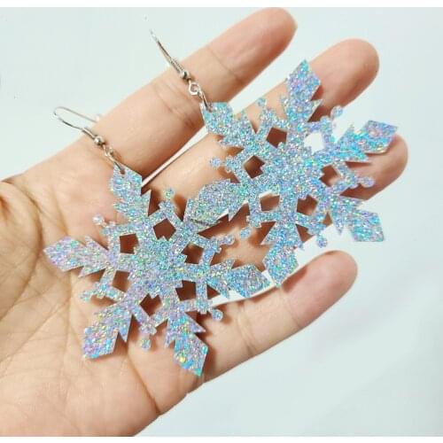 ZiccoWong New Silver Edelweiss Drop Earring For Women Girl Acrylic Sequins Snowflake Eardrop Dangle Earring Christmas Party Gift