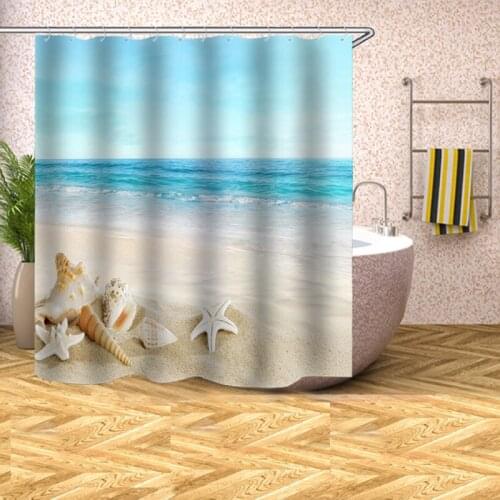 1.5/1.8/2M Bath Curtains Coast Beach Starfish Shell 3D Printed Shower Curtain Waterproof Polyester Bathroom Decor Curtain Screen