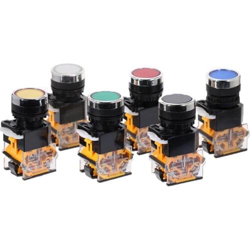 1pcs 22mm Momentary 1NO1NC 10A/400V Plastic Push Button Switch 4 screws Power DPST Red Blue White Green Yellow Black