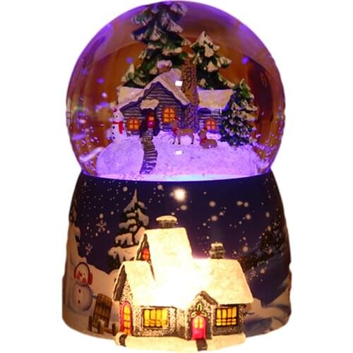1PC Christmas Snow House Crystal Ball Music Box With Light Rotate Birthday Gift Desktop Resin Ornament Music Box For Girlfriend