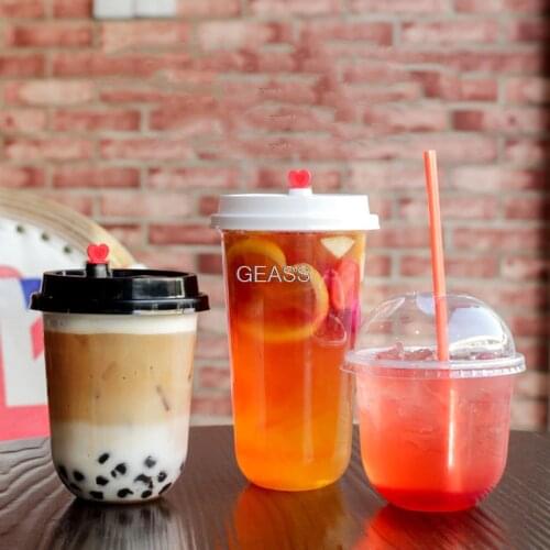 100pcs Disposable milk tea cup plastic fruit fishing transparent yogurt pearl package juice creative fat cup with lid