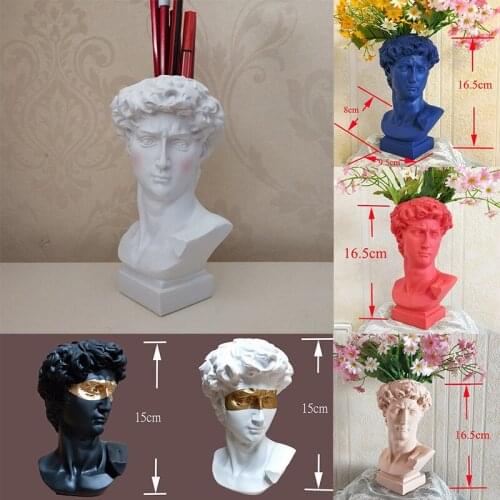 17cm Resin David Head Vase Succulent Plant Vase Makeup Brush Pen Holder Storage Box Home Character Statue Decoration Ornaments