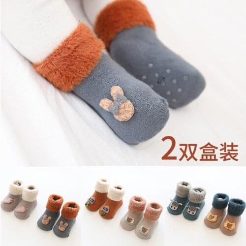 2PC Winter Thick Baby Terry Socks Warm Newborn Cotton Boys Girls Cute Toddler Socks Non-slip Floor Socks 0-2Years