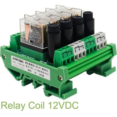 4 Channel 1 SPDT DIN Rail Mount OMRON G2R 12V DC/AC with fuse Interface Relay Module
