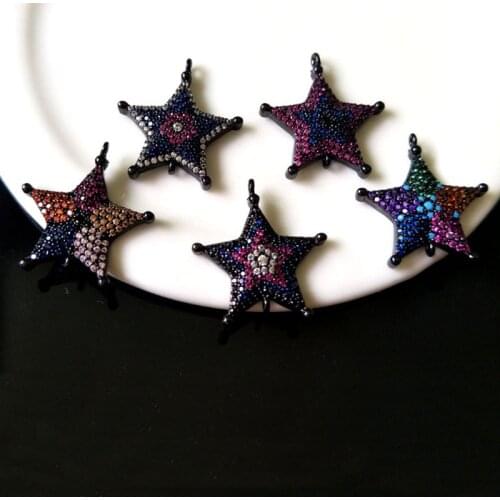 5 pieces CZ zircon Micro Pave Connector Turkish Style five-pointed star Double Bails Charm DIY Bracelet Jewelry Finding C181